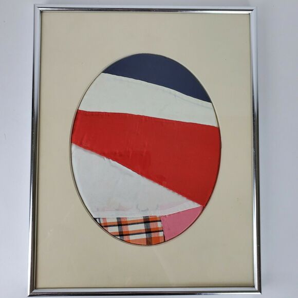 Antique Framed Early 1900s Quilt FOLK Art Work Red White Blue Patriotic 11x14 In - Picture 2 of 4